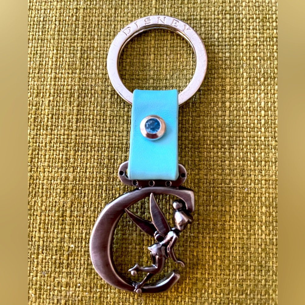 Disney Tinkerbell Letter C Sky Blue Keychain. Minor wear from sitting in drawer